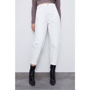 ZARA The Petit High Rise Slouchy Balloon Leg Jeans in White Size 0